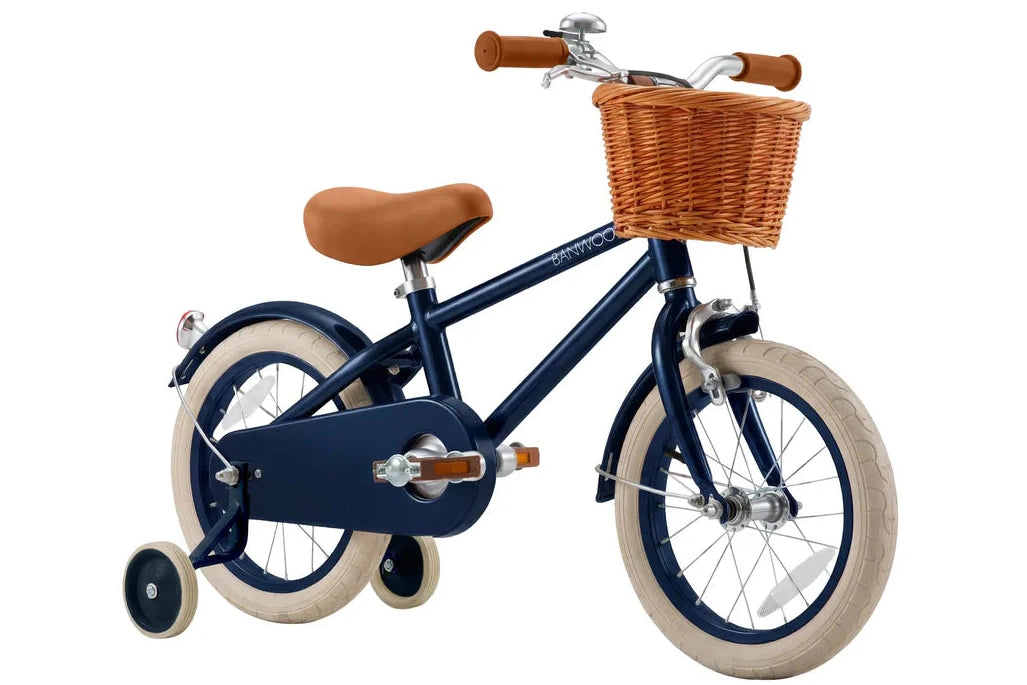 Bērnu divritenis ar pītu grozu 14 collas, Classic Bike Vintage Navy, Banwood, BW-CL14-NAVY
