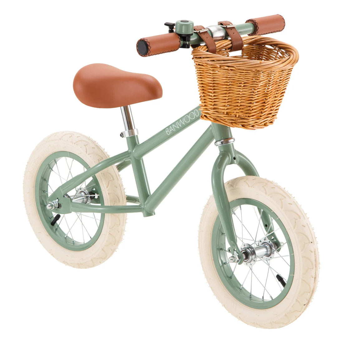 Zaļš bērnu skrejritenis ar grozu, Balance Bike First Go, Forest, Banwood
