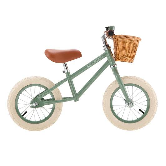 Zaļš bērnu skrejritenis ar grozu, Balance Bike First Go, Forest, Banwood