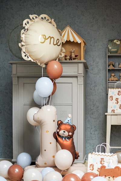 Liels balons cipars 1, lācītis, brīvi stāvošs, 81cm - nav nepieciešams hēlijs, FB235