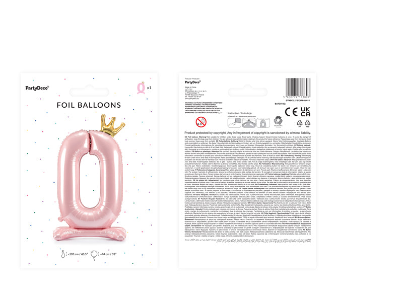 Liels balons cipars 0, rozā, brīvi stāvošs - nav nepieciešams hēlijs