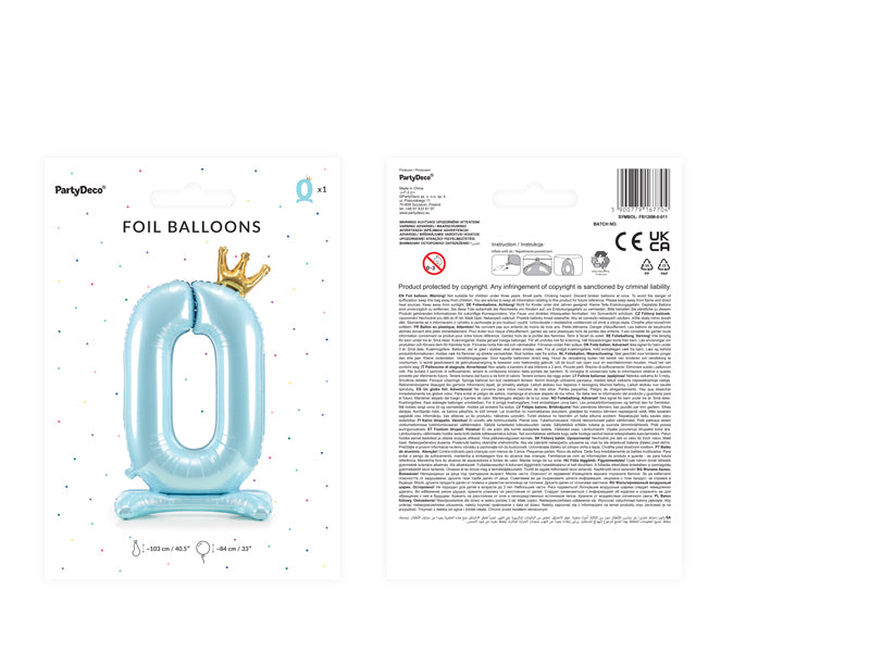 Liels balons cipars 0, zils, brīvi stāvošs - nav nepieciešams hēlijs