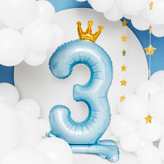 Liels balons cipars 3, zils, brīvi stāvošs - nav nepieciešams hēlijs