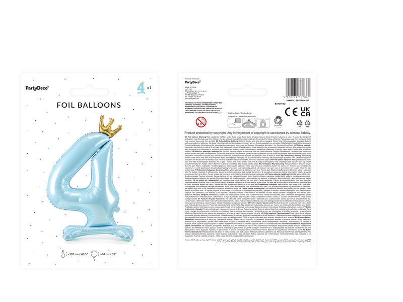 Liels balons cipars 4, zils, brīvi stāvošs - nav nepieciešams hēlijs