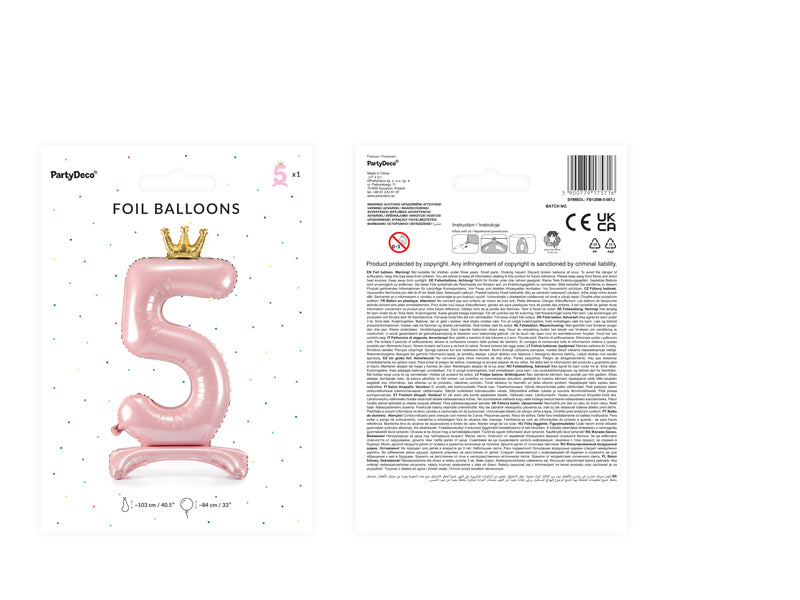 Liels balons cipars 5, rozā, brīvi stāvošs - nav nepieciešams hēlijs