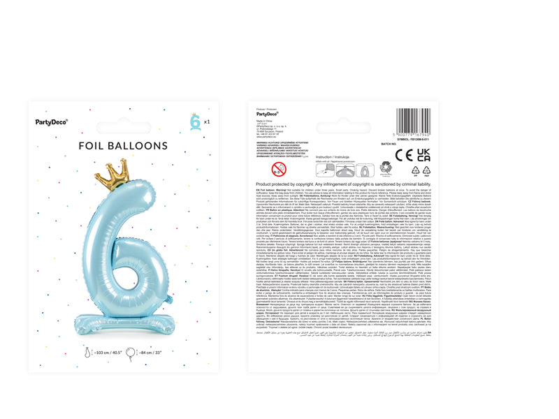 Liels balons cipars 6, zils, brīvi stāvošs - nav nepieciešams hēlijs