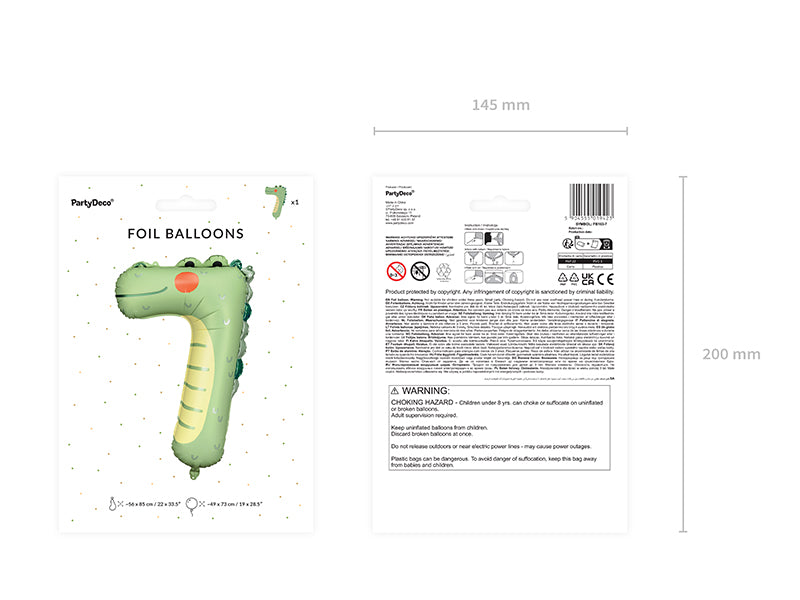 Liels balons cipars 7, dzīvnieks - krokodils, pildāms ar hēliju