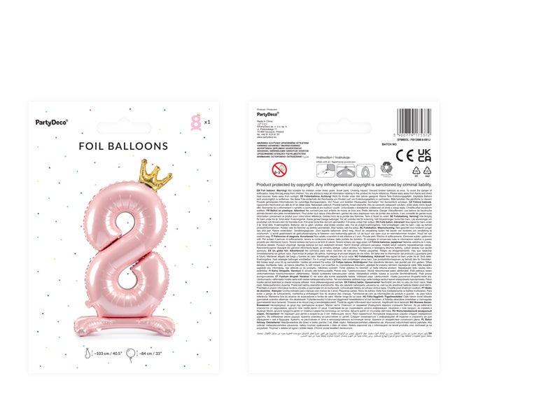 Liels balons cipars 8, rozā, brīvi stāvošs - nav nepieciešams hēlijs