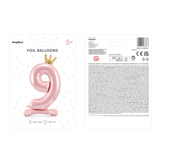 Liels balons cipars 9, rozā, brīvi stāvošs - nav nepieciešams hēlijs