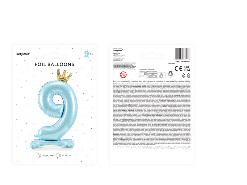 Liels balons cipars 9, zils, brīvi stāvošs - nav nepieciešams hēlijs