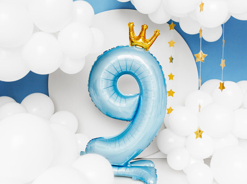 Liels balons cipars 9, zils, brīvi stāvošs - nav nepieciešams hēlijs