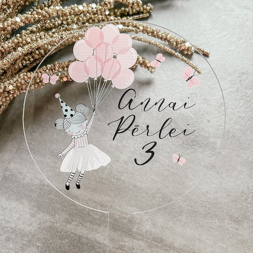 Princese un baloni - Personalizēts bērna dzimšanas dienas kūkas dekors - toperis