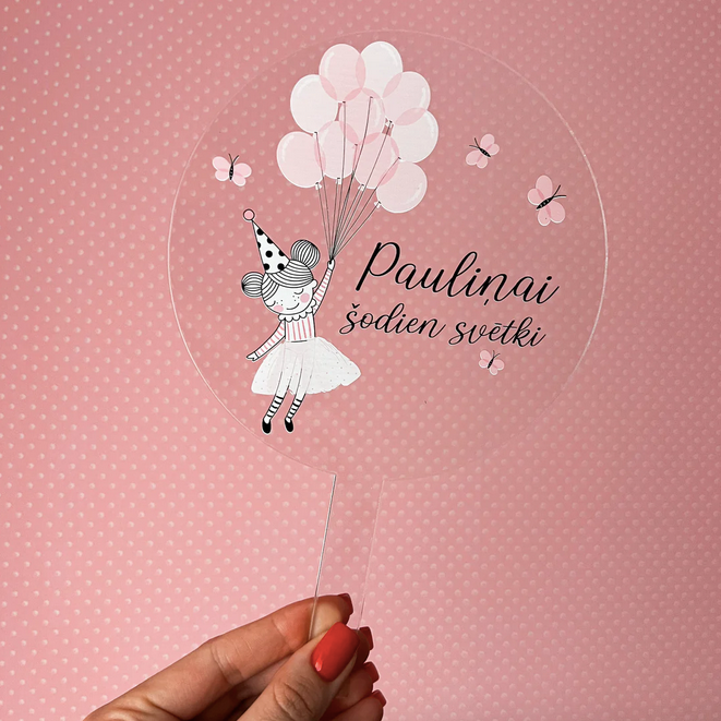 Princese un baloni - Personalizēts bērna dzimšanas dienas kūkas dekors - toperis