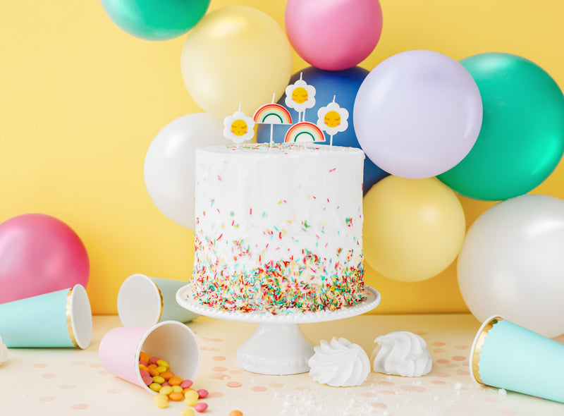 Dzimšanas dienas kūkas svecītes - margrietiņa un varavīksnes, Birthday Cake Candles, Daisy and Ranbows, SCS-14-
