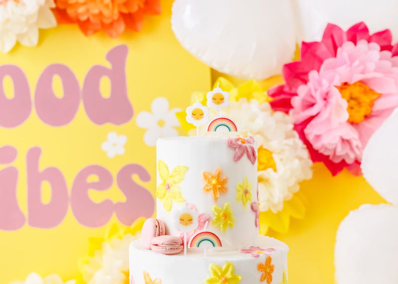 Dzimšanas dienas kūkas svecītes - margrietiņa un varavīksnes, Birthday Cake Candles, Daisy and Ranbows, SCS-14-
