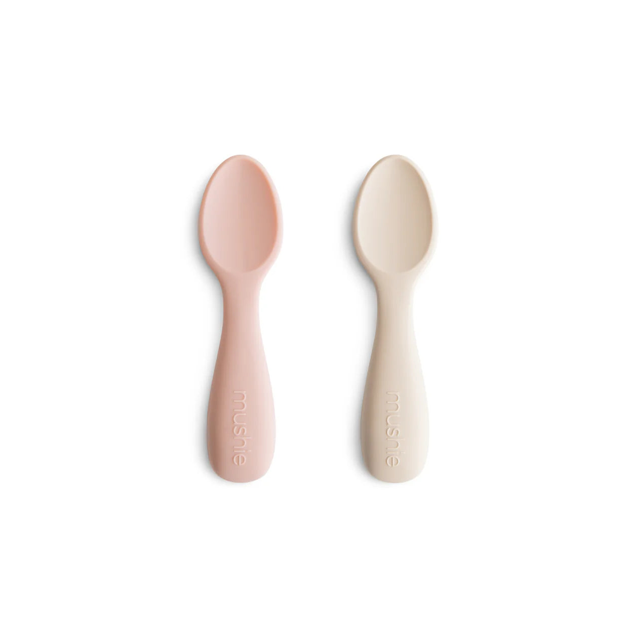 Silicone Toddler Spoons Blush/Shifting Sand, pink, Mushie