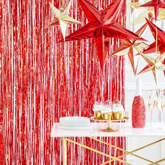 Folija aizkari fotosienai "Lietutiņš" Party Curtain, sarkans, 90x250cm, CRT-007