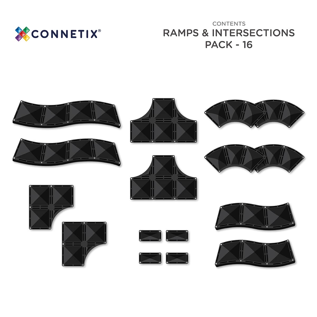 Magnētiskais konstruktors Ramps & Intersections Pack, 16 gab, Connetix, CT-O-00016-RI