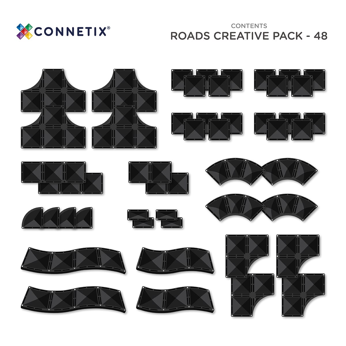 Magnētiskais konstruktors Ceļi, Creative Roads Pack, 48 gab, Connetix, CT-O-00048-CR