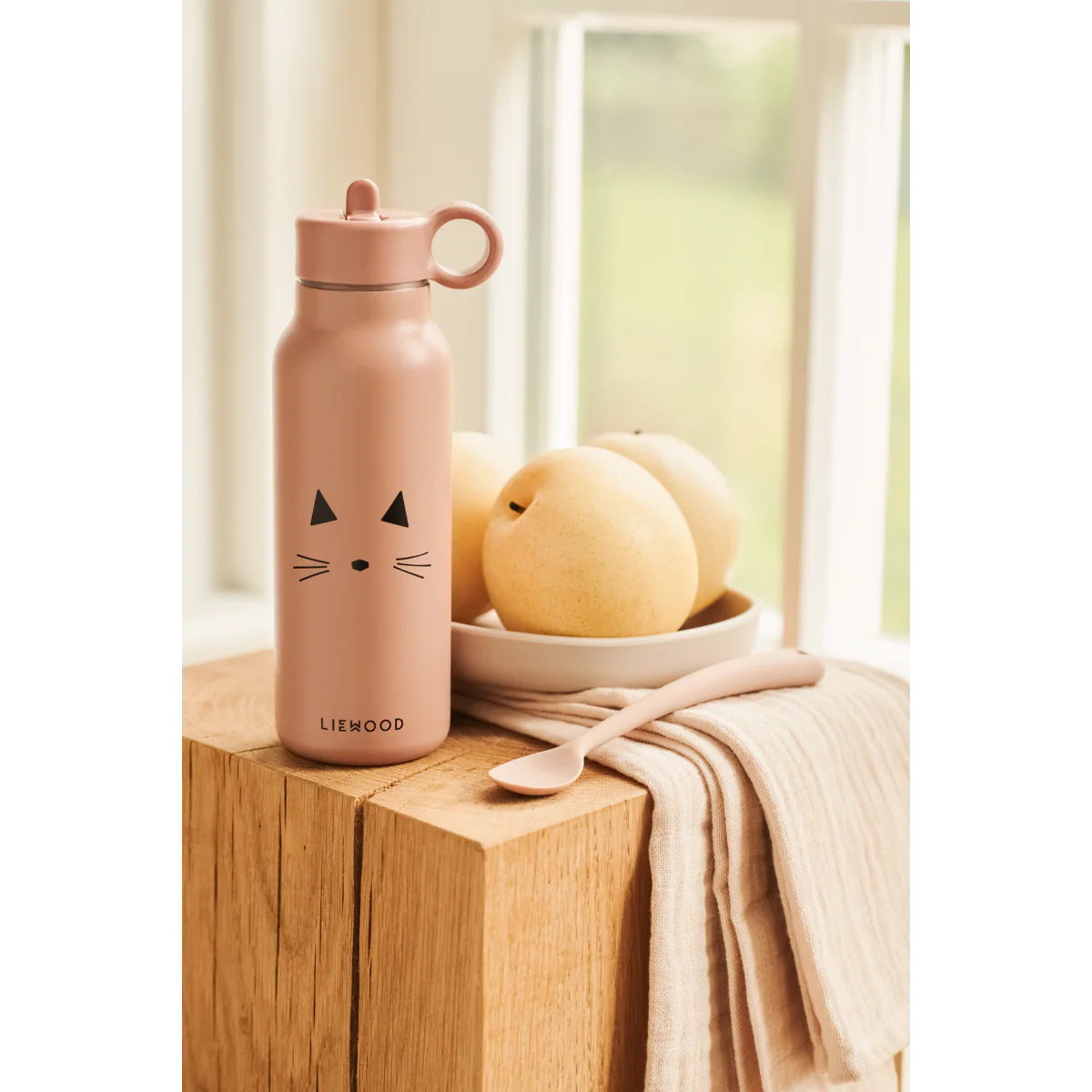 Bērnu ūdens pudele Falk Water Bottle, Cat Dark Rose, 350ml, Liewood, LW19617\2252