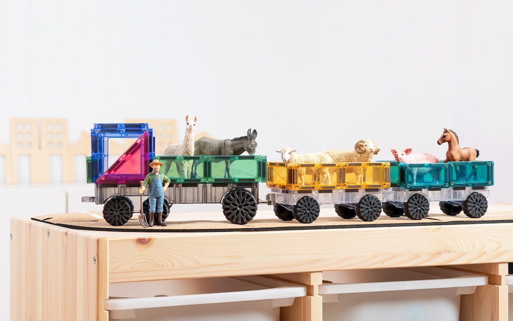 Magnētiskie klucīši flīzes, konstruktors - Pastel Transport Pack, 50 gab, Connetix Magnetic Tiles
