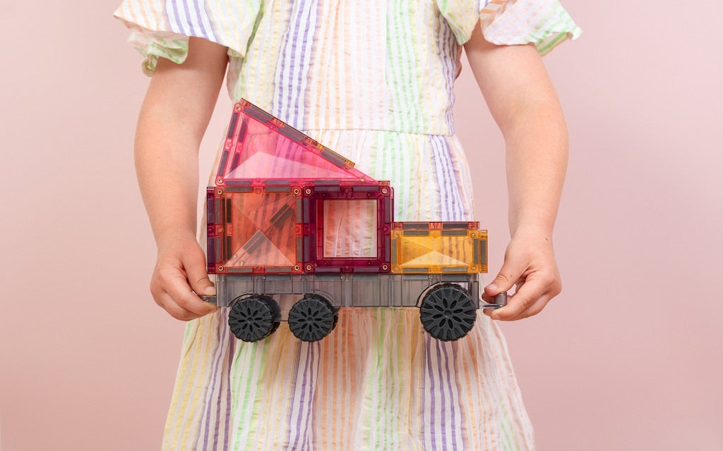 Magnētiskie klucīši flīzes, konstruktors - Pastel Transport Pack, 50 gab, Connetix Magnetic Tiles
