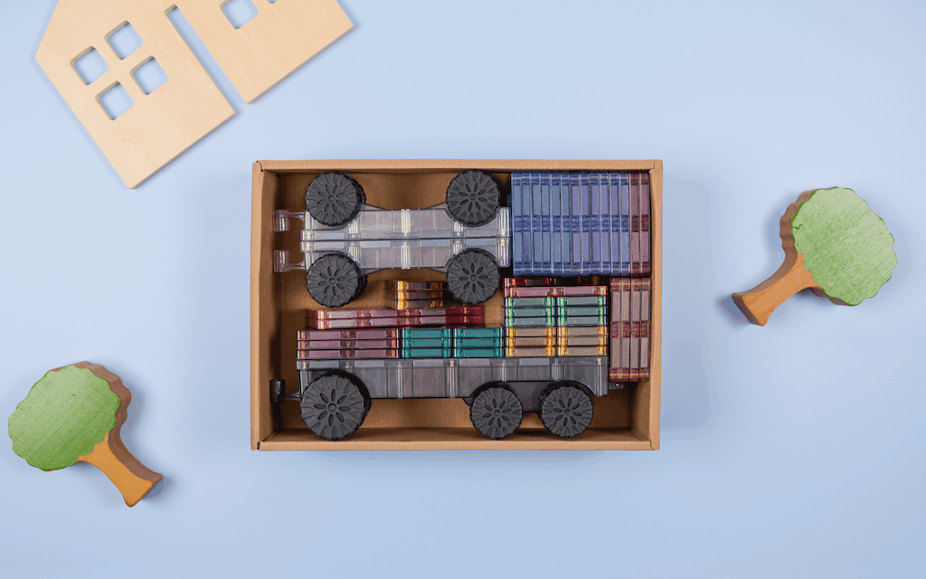 Magnētiskie klucīši flīzes, konstruktors - Pastel Transport Pack, 50 gab, Connetix Magnetic Tiles

