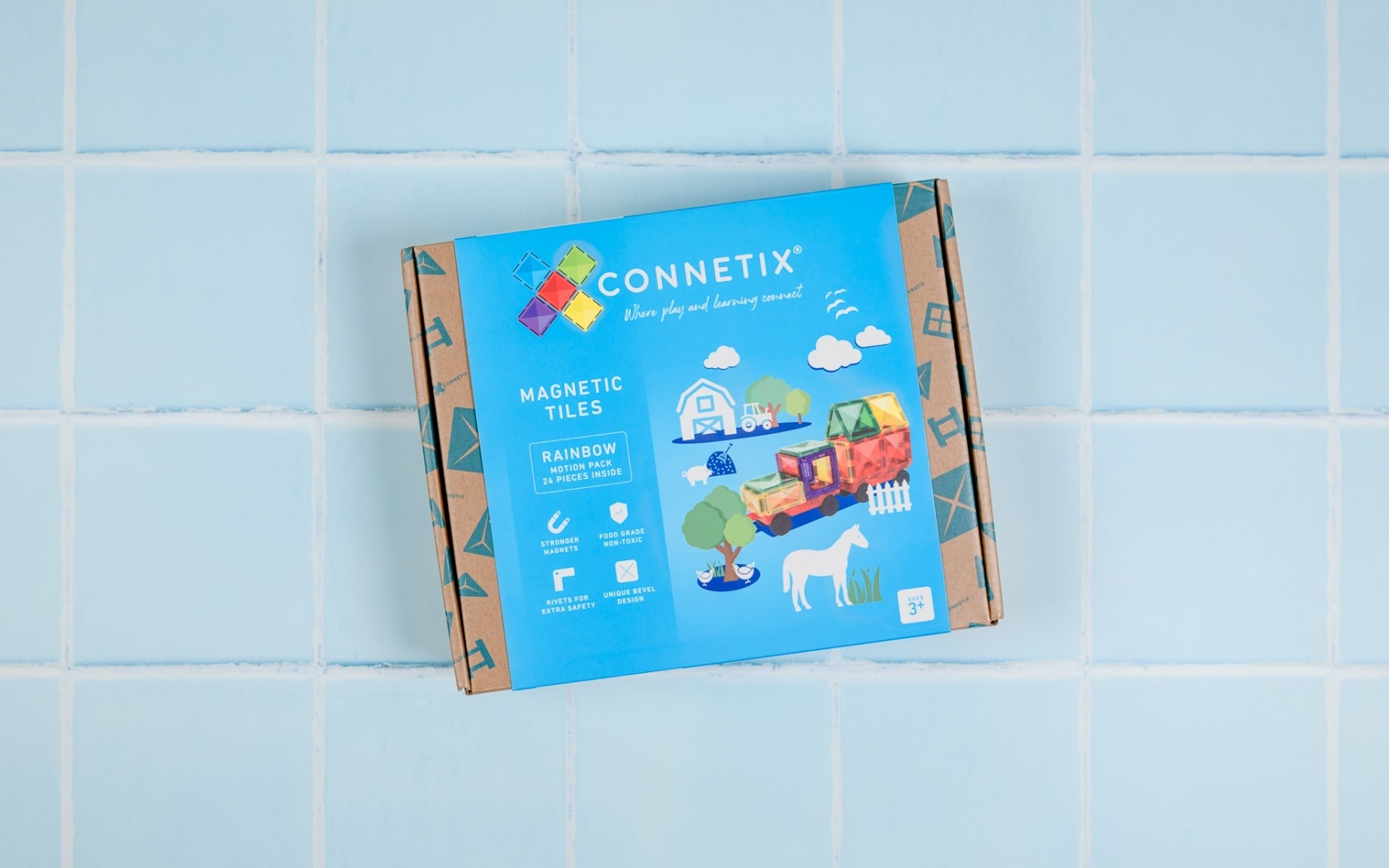Magnētiskie klucīši, konstruktors - Rainbow Motion Pack magnētiskās flīzes, 24 gab, Connetix flīzītes, CT-R-00024-MO