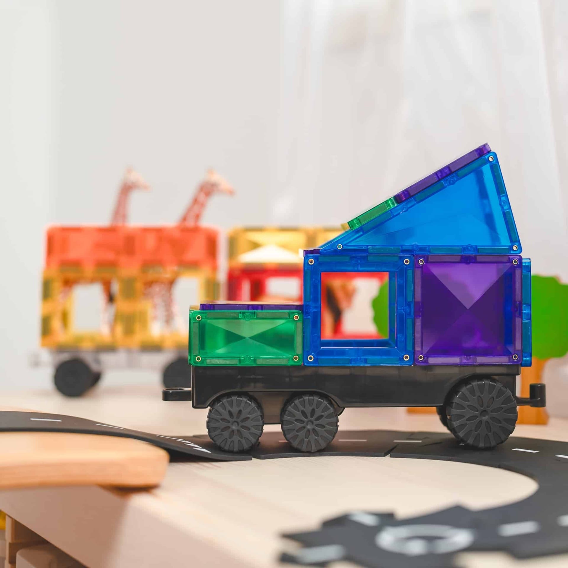 Magnētiskie klucīši flīzes, konstruktors - Rainbow Transport Pack, 50 gab, Connetix Magnetic Tiles