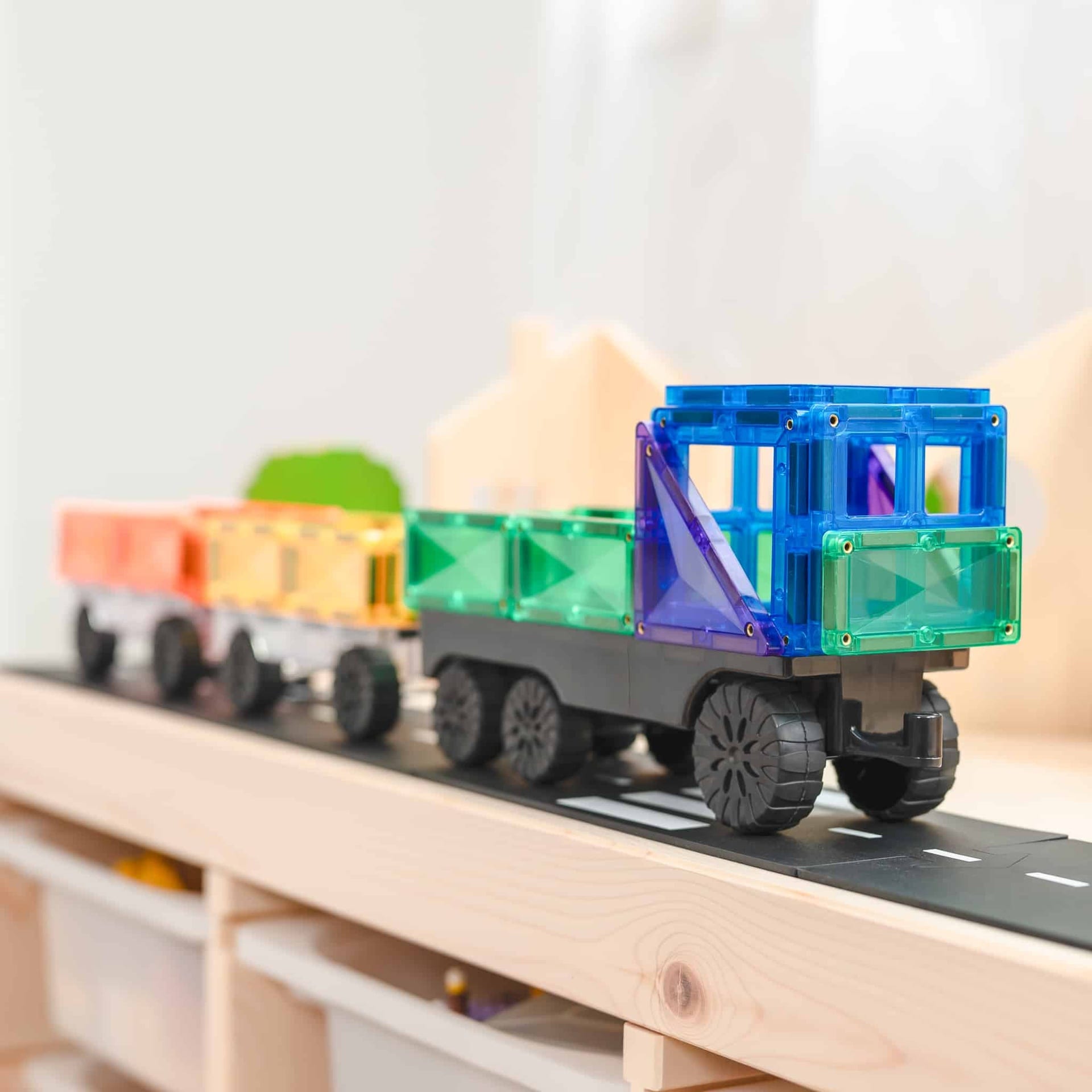 Magnētiskie klucīši flīzes, konstruktors - Rainbow Transport Pack, 50 gab, Connetix Magnetic Tiles