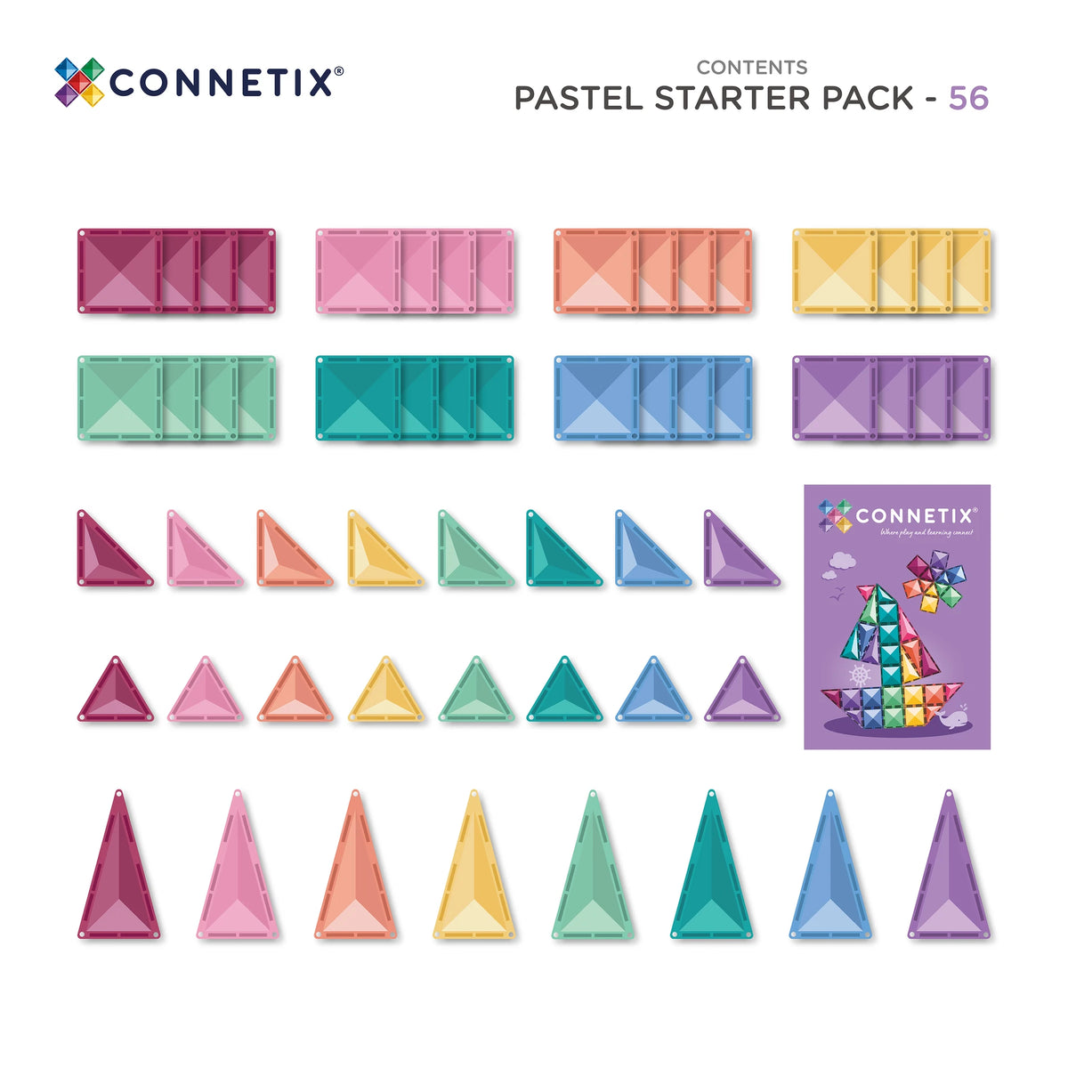 Connetix Magnētiskais konstruktors - Pastel Starter Pack, 56 gab, CT-P-00056-ST