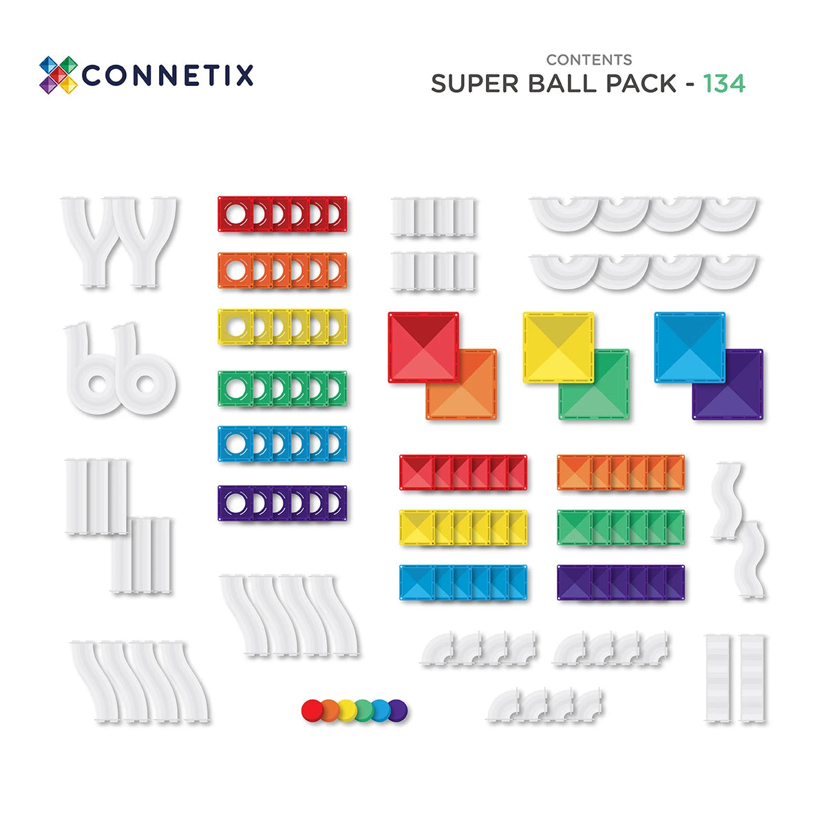 Magnētiskais konstruktors - bumbu trase, Super Ball Run Rainbow Expansion Set, 134 gab, Connetix, CT-R-00134-BR