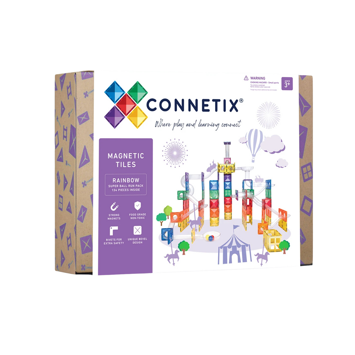 Magnētiskais konstruktors - bumbu trase, Super Ball Run Rainbow Expansion Set, 134 gab, Connetix, CT-R-00134-BR