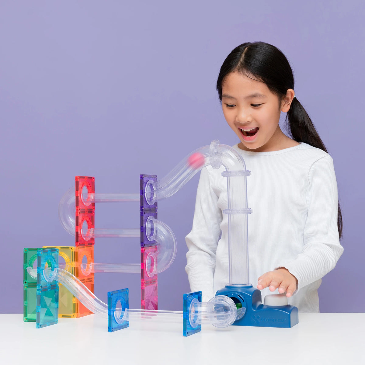Magnētiskais konstruktors - bumbu trase ar palaidēju, Ball Run Launcher Set, 47 gab, Connetix, CT-BA-00047-LA