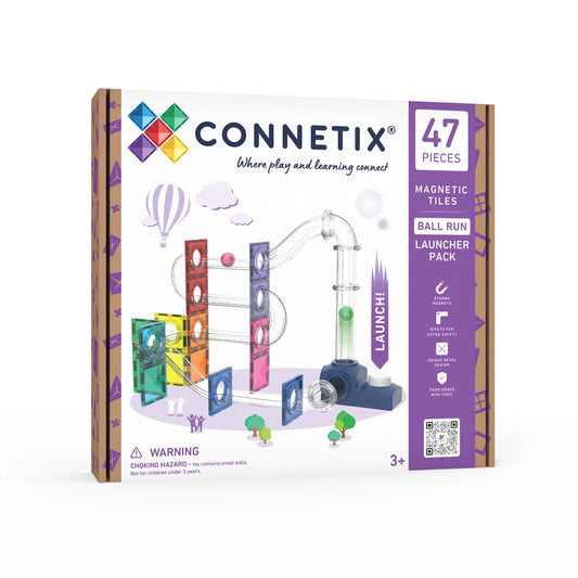 Magnētiskais konstruktors - bumbu trase ar palaidēju, Ball Run Launcher Set, 47 gab, Connetix, CT-BA-00047-LA