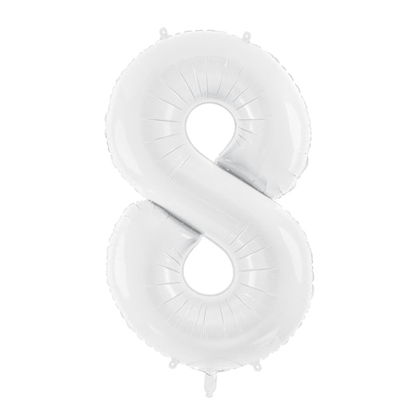 Liels balons cipars 8, balts, pildāms ar hēliju vai gaisu