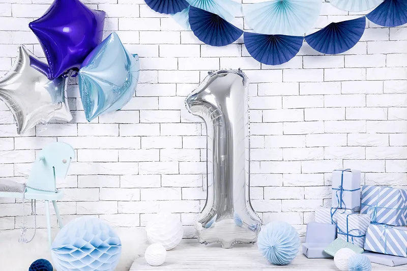 Liels balons cipars 1, sudraba, pildāms ar hēliju vai gaisu, 86cm