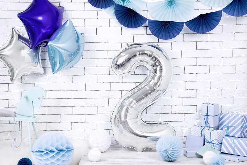Liels balons cipars 2, sudraba, pildāms ar hēliju vai gaisu, 86cm