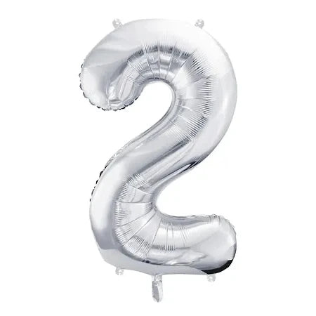 Liels balons cipars 2, sudraba, pildāms ar hēliju vai gaisu, 86cm