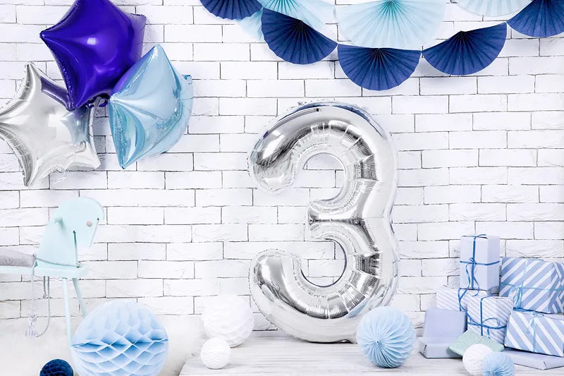 Liels balons cipars 3, sudraba, pildāms ar hēliju vai gaisu, 86cm