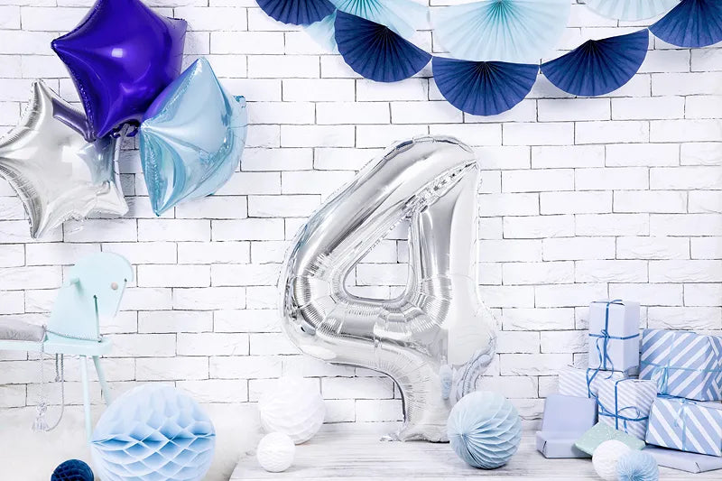 Liels balons cipars 4, sudraba, pildāms ar hēliju vai gaisu, 86cm