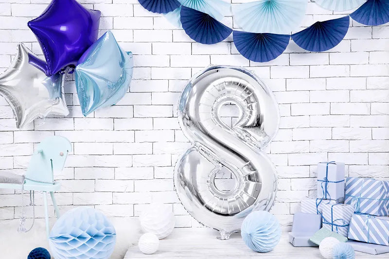 Liels balons cipars 8, sudraba, pildāms ar hēliju vai gaisu, 86cm