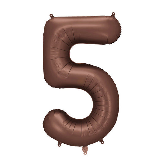 Liels balons cipars 5, brūns, pildāms ar hēliju vai gaisu, 86cm, FB1S-5-494