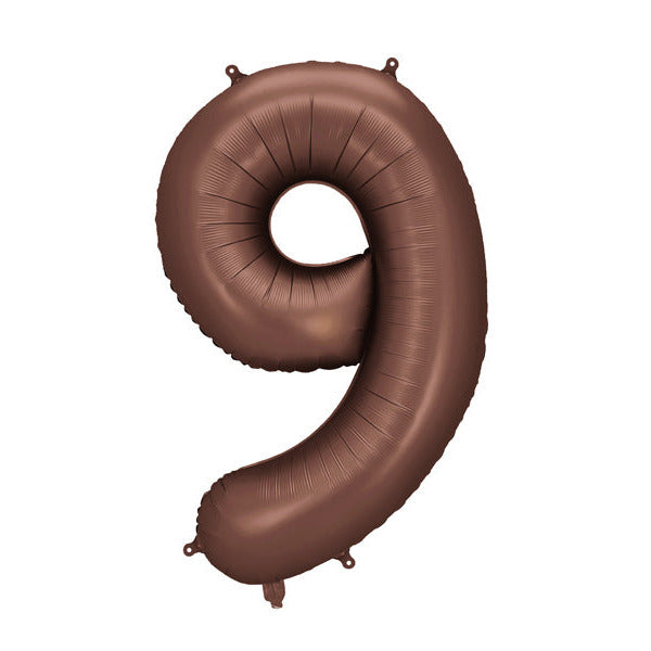 Liels balons cipars 9, brūns, pildāms ar hēliju vai gaisu, 86cm, FB1S-9-494