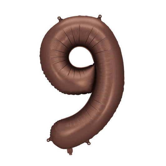 Liels balons cipars 9, brūns, pildāms ar hēliju vai gaisu, 86cm, FB1S-9-494
