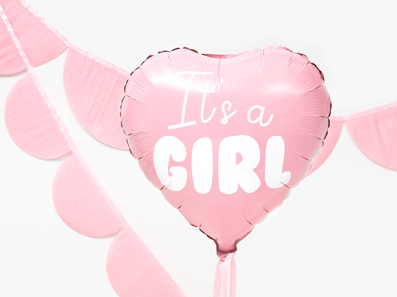 Folija balons "It's a girl", rozā - pildīts ar hēliju, Foil Balloon Heart, 45cm, FB21P-081J