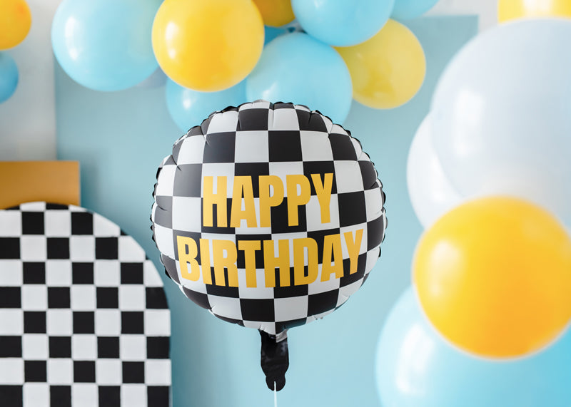 Folija balons Happy Birthday - pildāms ar gaisu vai hēliju, 45cm, Party Deco, FB220