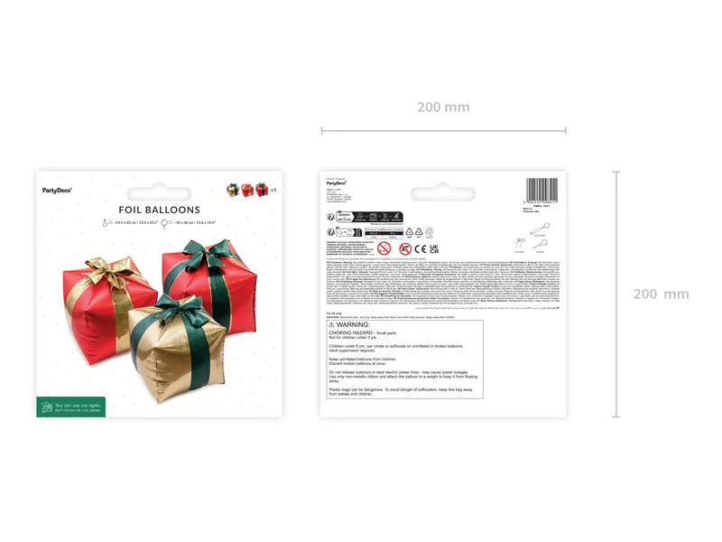 Dekoratīvie Ziemassvētku baloni Dāvanas, Foil Balloon Gift Boxes, 34 x 36 cm, Party Deco, FB313
