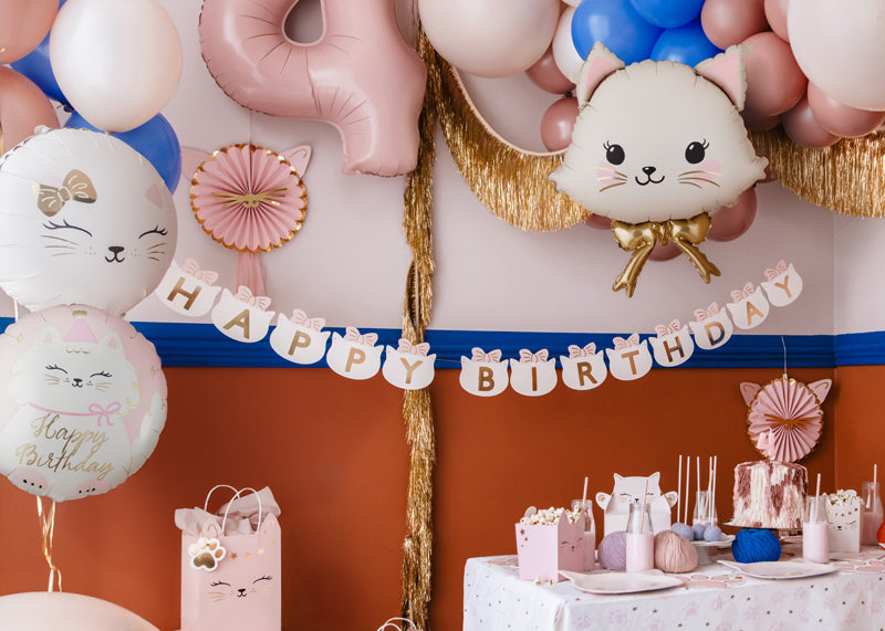 Apaļš folija balons Kaķis, Happy Birthday - pildīts ar hēliju, 35cm, FB361