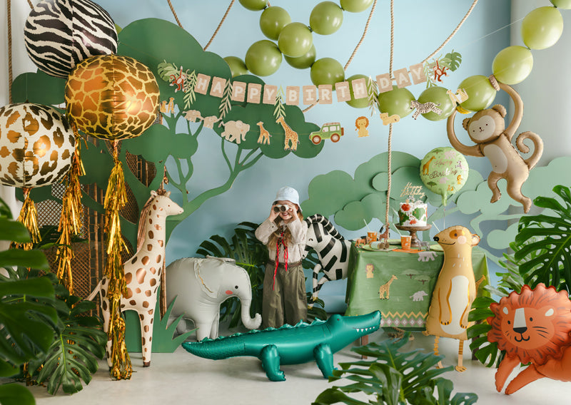 Round foil balloon Safari Jungle, Happy Birthday - fillable with air or helium, 35cm